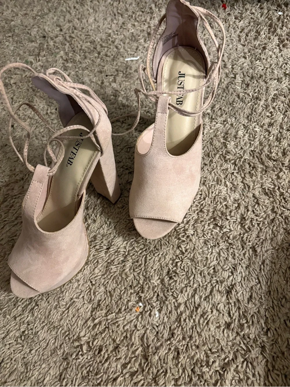JustFab Blush Lace-Up Peep Toe Platform Sandals